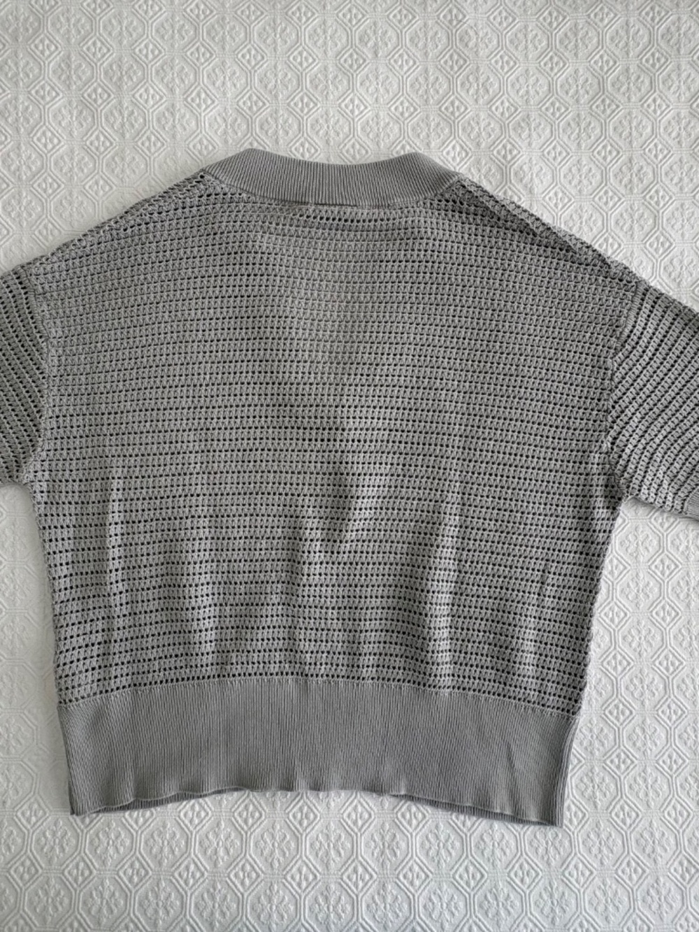 Varley Callie Open Knit Cotton Polo Top Mirage Grey Size Large Like New - Picture 5 of 7